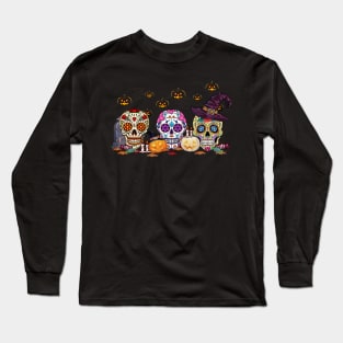 Happy Halloween Pumpkin Sugar Skull Long Sleeve T-Shirt